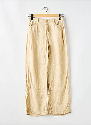 Pantalon large fermeture zippée sous rabat boutonné taille haute beige REIKO femme