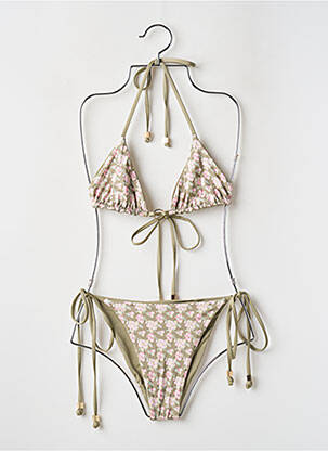 Maillot de bain 2 pièces stretch haut triangles vert LOUNGE femme