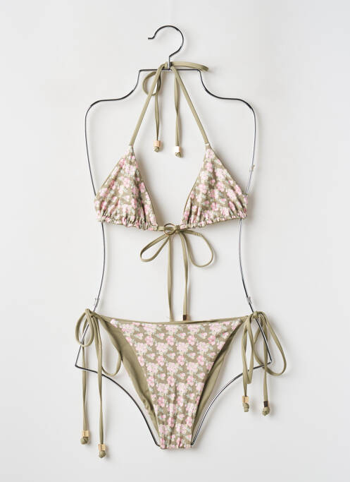 Maillot de bain 2 pièces stretch haut triangles vert LOUNGE femme