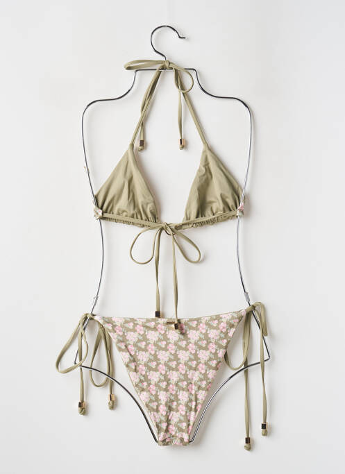 Maillot de bain 2 pièces stretch haut triangles vert LOUNGE femme