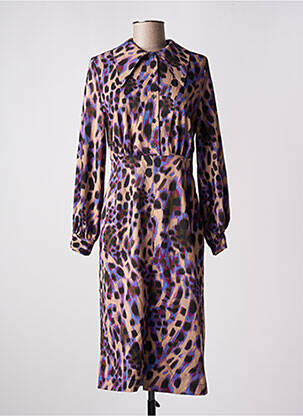 Robe mi-longue coupe fluide manches longues beige DIXIE femme