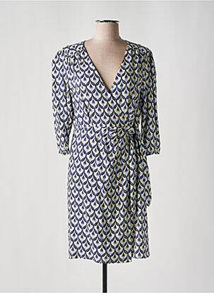 Robe mi-longue coupe fluide manches 3/4 bleu JULIE GUERLANDE femme