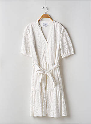 Robe mi-longue imprimé fleurs manches courtes blanc LEO & UGO femme