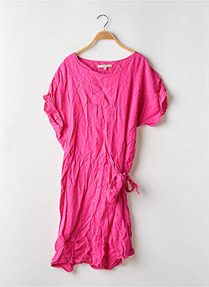 Robe mi-longue coupe fluide manches courtes rose LA FEE MARABOUTEE femme