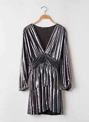 Robe courte coupe évasée manches longues argent ZARA femme