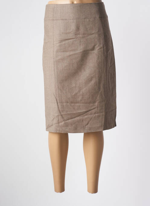 Jupe mi-longue taille à pinces marron BRUNO SAINT HILAIRE femme