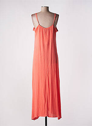 Robe longue tissage crêpe fines bretelles orange LAURE + MAX femme