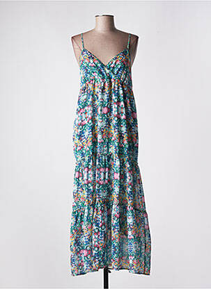 Robe longue manches bretelles ajustables fines bretelles vert THE KORNER femme