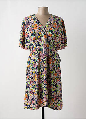 Robe mi-longue imprimé fleurs manches courtes bleu MERLETTI femme