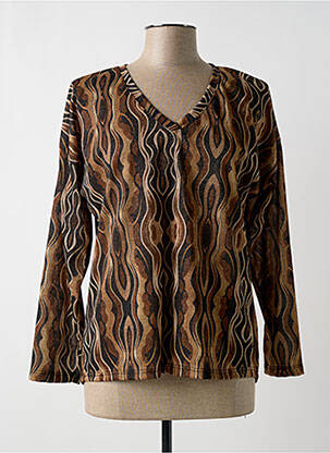 Top imprimé fantaisie manches longues marron MADE IN ITALY femme