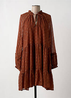 Robe mi-longue imprimé fantaisie manches longues orange MOLLY BRACKEN femme