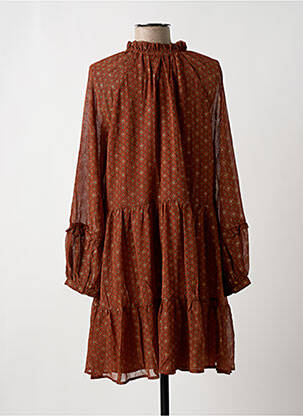Robe mi-longue imprimé fantaisie manches longues orange MOLLY BRACKEN femme