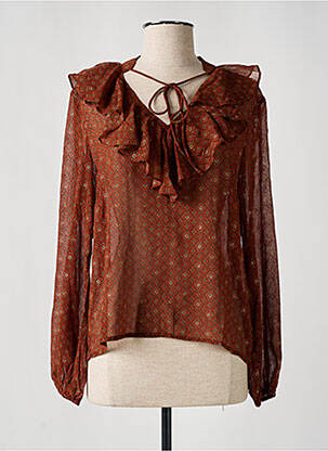 Blouse légère et transparente manches longues marron MOLLY BRACKEN femme