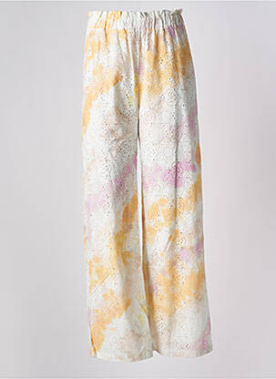 Pantalon large tissage popeline taille haute beige IMPREVU femme