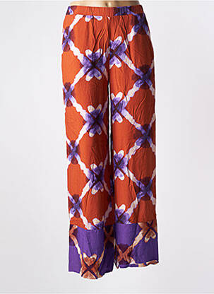 Pantalon large tissage popeline taille haute orange IMPREVU femme