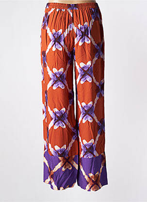 Pantalon large tissage popeline taille haute orange IMPREVU femme