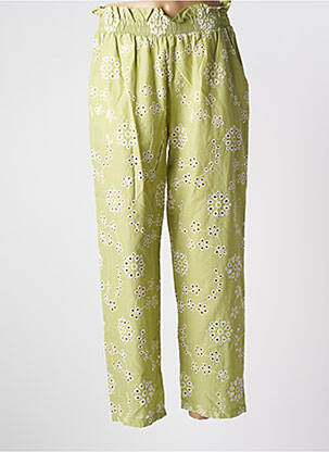 Pantalon droit tissage popeline taille haute vert IMPREVU femme