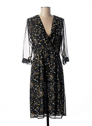Robe mi-longue manches 3/4 manches 3/4 noir SEE U SOON femme
