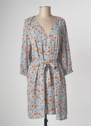 Robe mi-longue imprimé fleurs manches longues bleu SEE U SOON femme