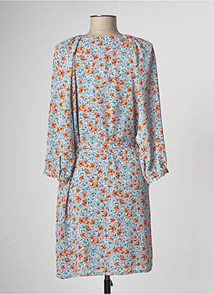 Robe mi-longue imprimé fleurs manches longues bleu SEE U SOON femme