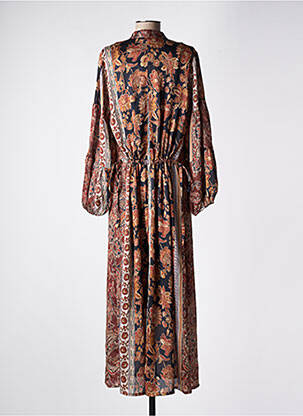 Robe longue imprimé fantaisie manches longues marron SUMMUM femme