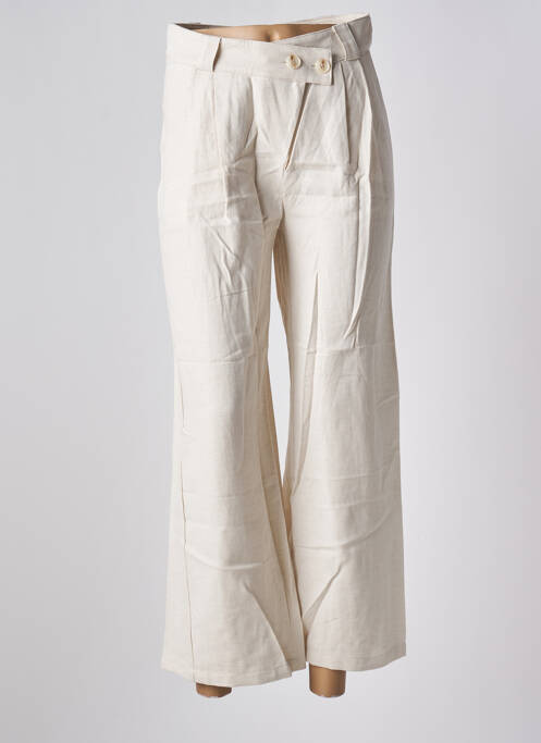 Pantalon 7/8 fermeture zippée sous rabat boutonné beige SEE U SOON femme