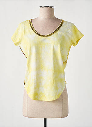 T-shirt col v manches courtes jaune IMPREVU femme