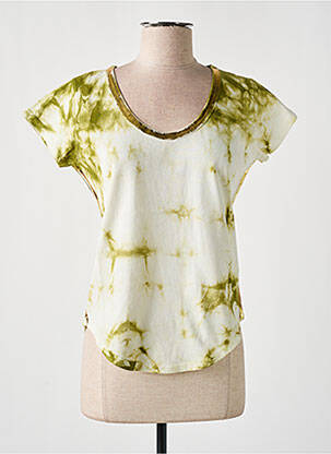 T-shirt col v manches courtes vert IMPREVU femme