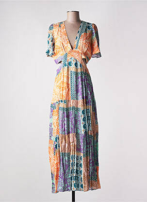 Robe longue manches courtes manches courtes orange OPULLENCE femme
