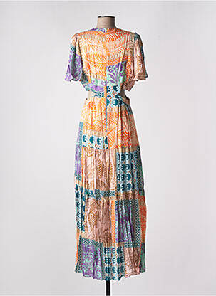 Robe longue manches courtes manches courtes orange OPULLENCE femme