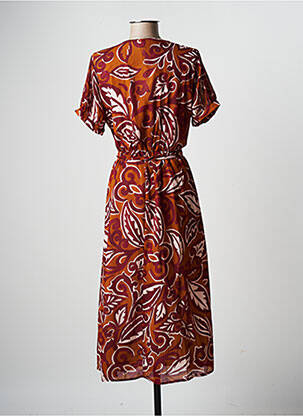 Robe mi-longue imprimé fantaisie manches courtes marron LA FEE MARABOUTEE femme