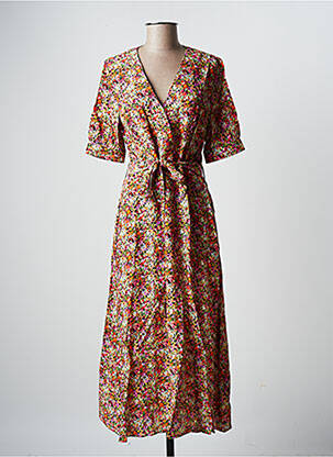 Robe mi-longue imprimé fleurs manches courtes orange LA FEE MARABOUTEE femme