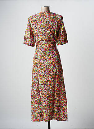 Robe mi-longue imprimé fleurs manches courtes orange LA FEE MARABOUTEE femme