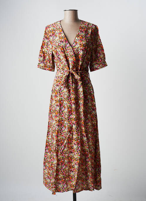 Robe mi-longue imprimé fleurs manches courtes orange LA FEE MARABOUTEE femme
