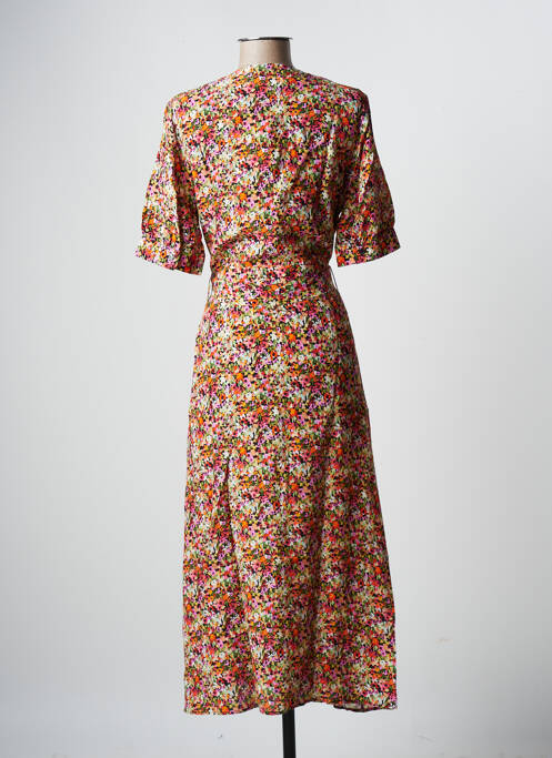 Robe mi-longue imprimé fleurs manches courtes orange LA FEE MARABOUTEE femme