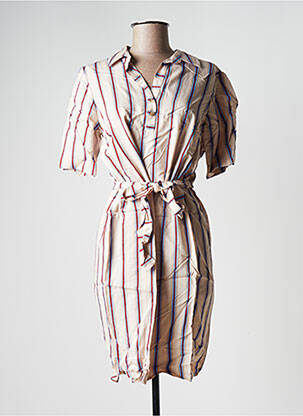 Robe mi-longue tissage crêpe manches courtes beige LA FEE MARABOUTEE femme
