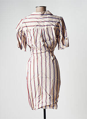 Robe mi-longue tissage crêpe manches courtes beige LA FEE MARABOUTEE femme