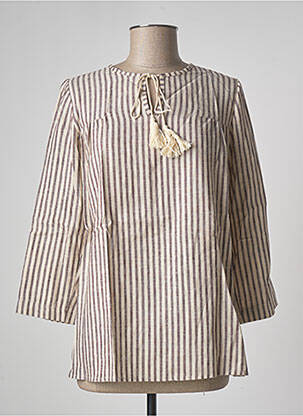 Blouse col rond manches 3/4 beige LA FEE MARABOUTEE femme