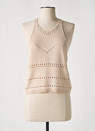 Pull maille ajourée sans manche beige TIFFOSI femme