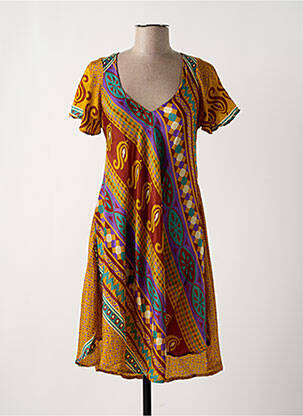 Robe mi-longue coupe fluide manches courtes jaune COULEURS DU MONDE femme