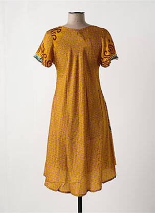 Robe mi-longue coupe fluide manches courtes jaune COULEURS DU MONDE femme
