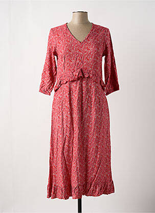 Robe mi-longue imprimé fleurs manches longues rouge ALLER SIMPLEMENT femme
