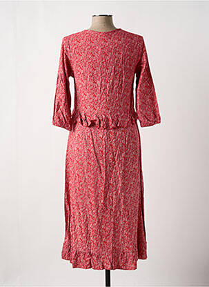 Robe mi-longue imprimé fleurs manches longues rouge ALLER SIMPLEMENT femme