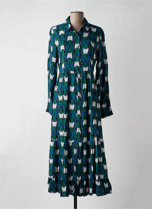Robe mi-longue imprimé fantaisie manches longues bleu AN' GE femme