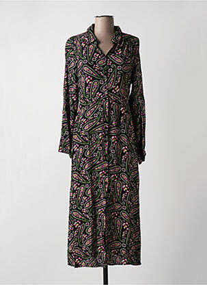 Robe mi-longue imprimé fleurs manches longues noir AN' GE femme