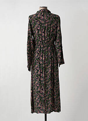 Robe mi-longue imprimé fleurs manches longues noir AN' GE femme