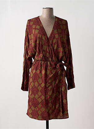 Robe mi-longue imprimé fantaisie manches longues orange LITTLE SISTER'S femme