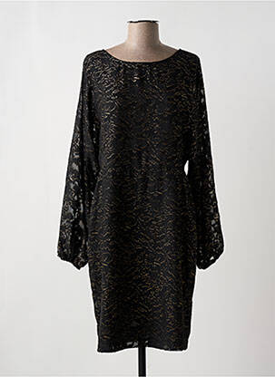 Robe mi-longue manches longues manches longues noir ICHI femme
