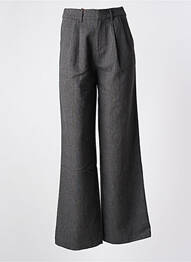 Pantalon flare fermeture zippée sous rabat avec crochet taille haute gris DROLE DE COPINE femme