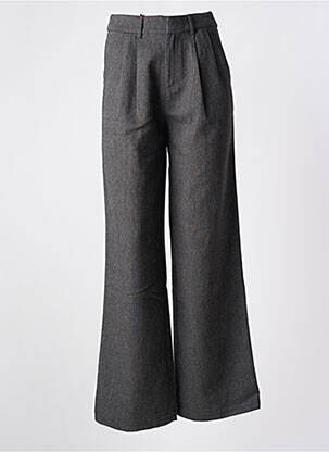 Pantalon flare fermeture zippée sous rabat avec crochet taille haute gris DROLE DE COPINE femme